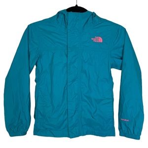 The North Face HyVent Teal Neon Pink Lightweight Windbreaker Jacket Coat Sm 7/8